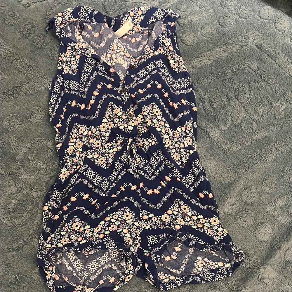 Xhilaration Blue Floral Patterned Romper